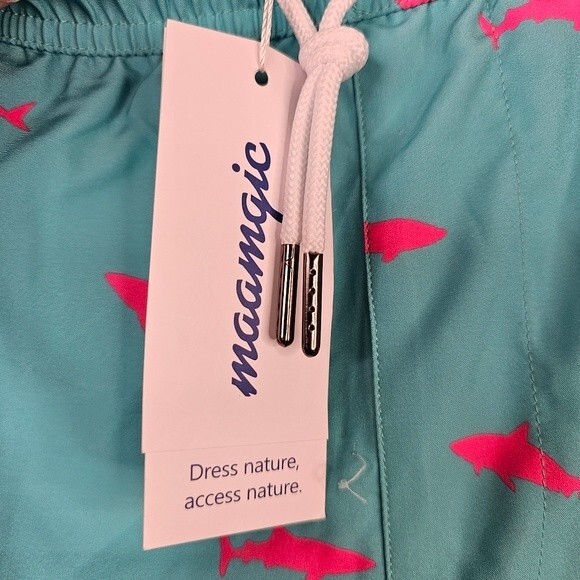 Maamgic "PINK SHARKS" Drawstring Lined Swim Trunks/Shorts size xl nwt - Picture 7 of 9